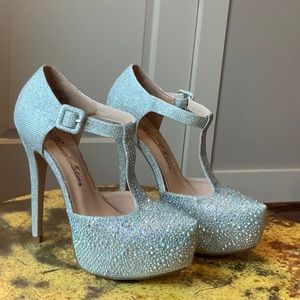 Sparkly Silver Glitter Rhinestone Platform Heels